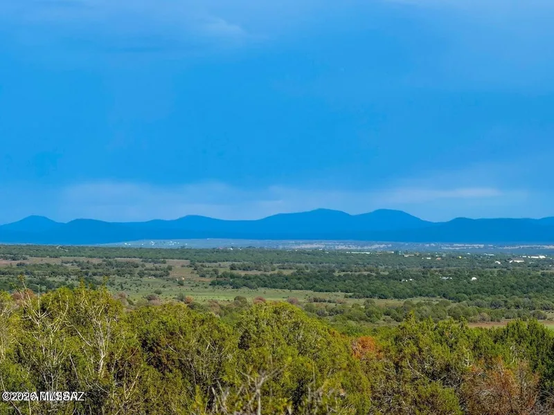 Looking across the juniper-covered parcel toward the blue ridgeline of the White Mountains